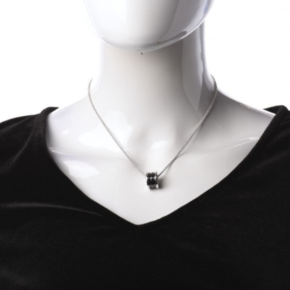 Sterling Silver Black Ceramic Double Circle Pendant Necklace Y2K